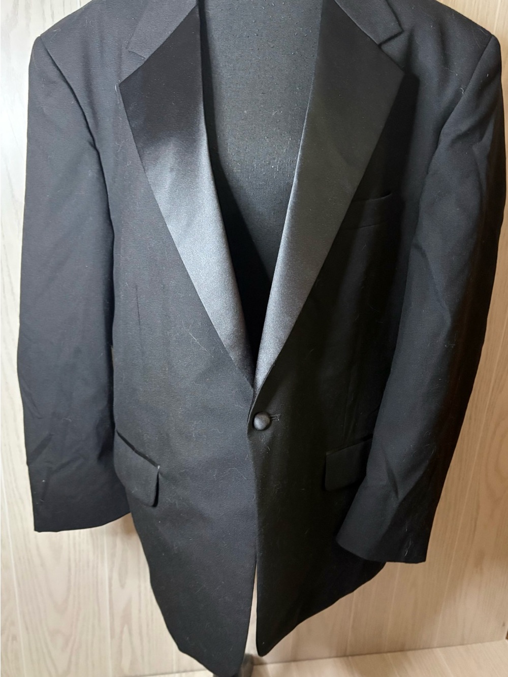 Black Tuxedo Jacket with Satin Lapel & Adjustable Pants Large Wool